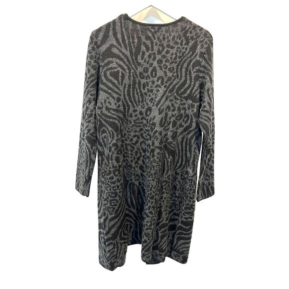 FORTUNE + IVY Cardigan Duster Sweater Animal Print Gray Women's Large NEW - Picture 2 of 12